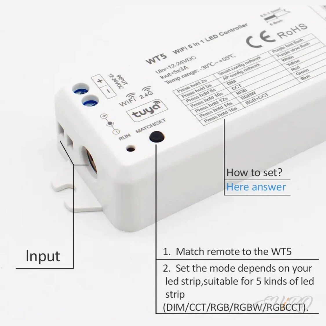 Контроллер WI-Fi+RF 2.4G 5in1 управление приложением, 150-300W, 12-24V, 15А  (до 25 м.п. Led ленты 24V, 10W)