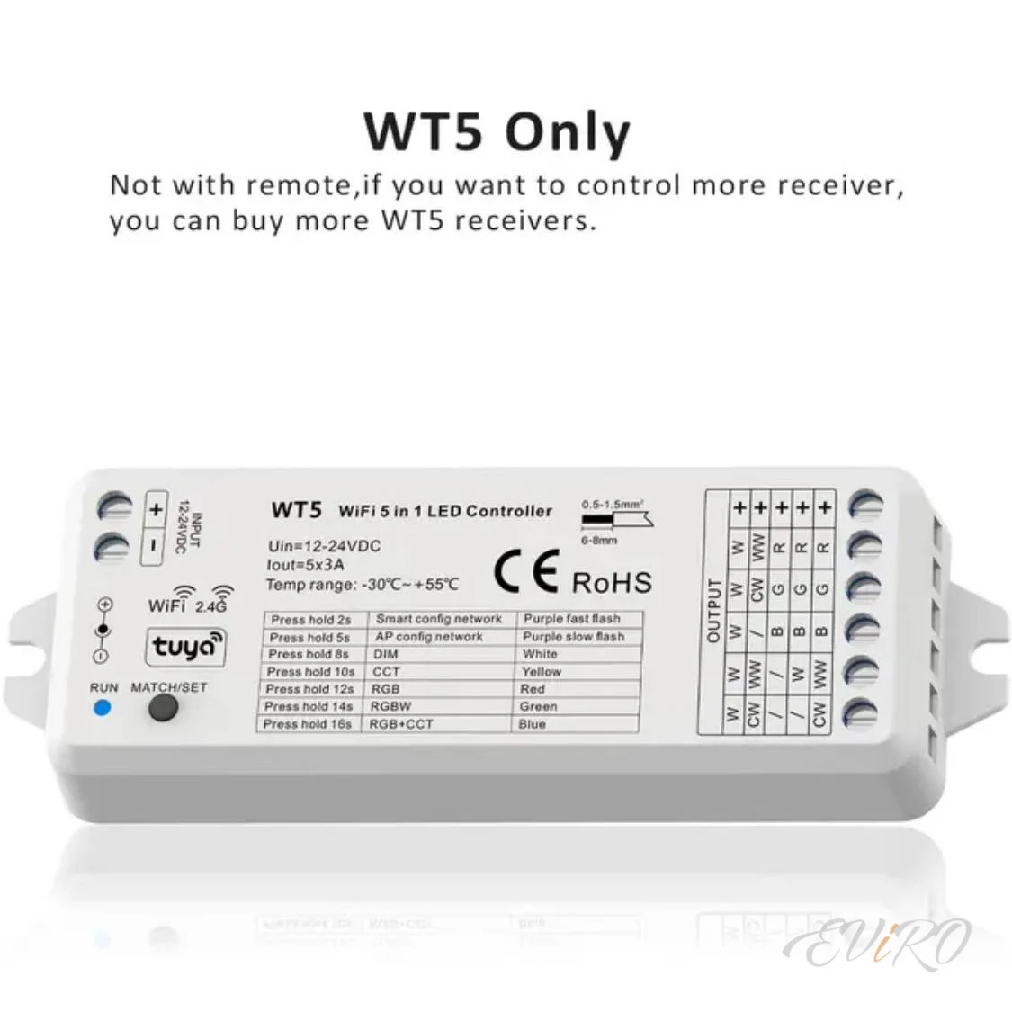 Контроллер WI-Fi+RF 2.4G 5in1 управление приложением, 150-300W, 12-24V, 15А  (до 25 м.п. Led ленты 24V, 10W)